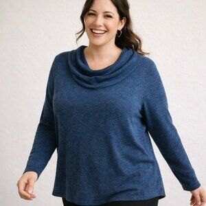 Eileen Fisher Cowl Neck Merino Wool Sweater Womens 3X Blue